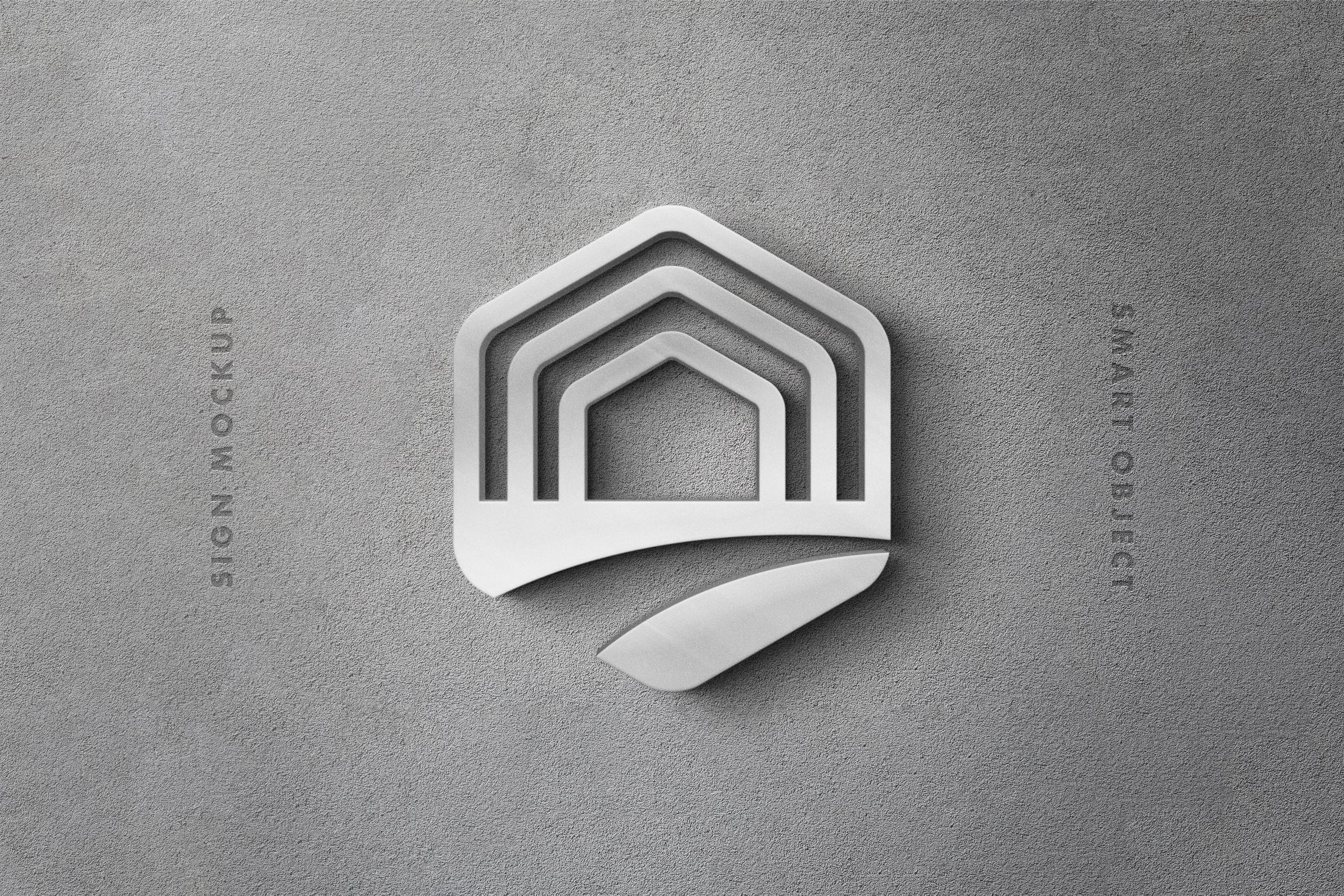 银色标牌3d标志logo展示样机(psd)