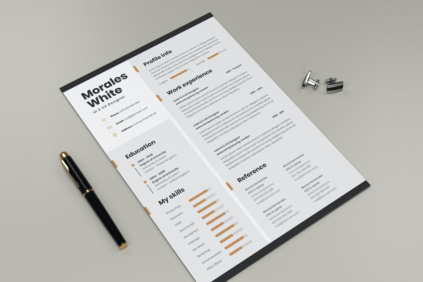 黑色的设计师专业个人简历设计模板.ai简历下载