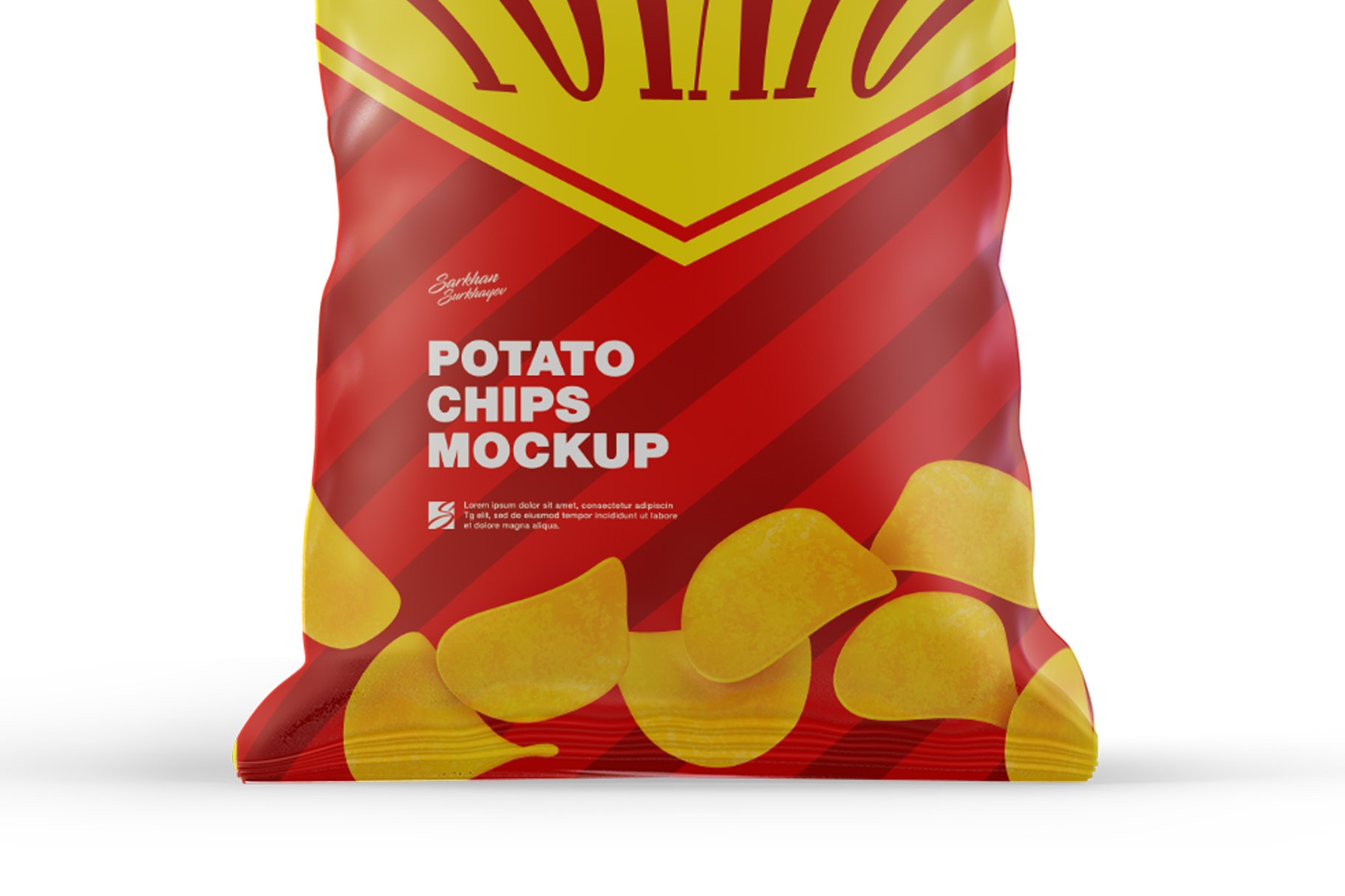 有光泽的薯片零食袋包装设计样机模板