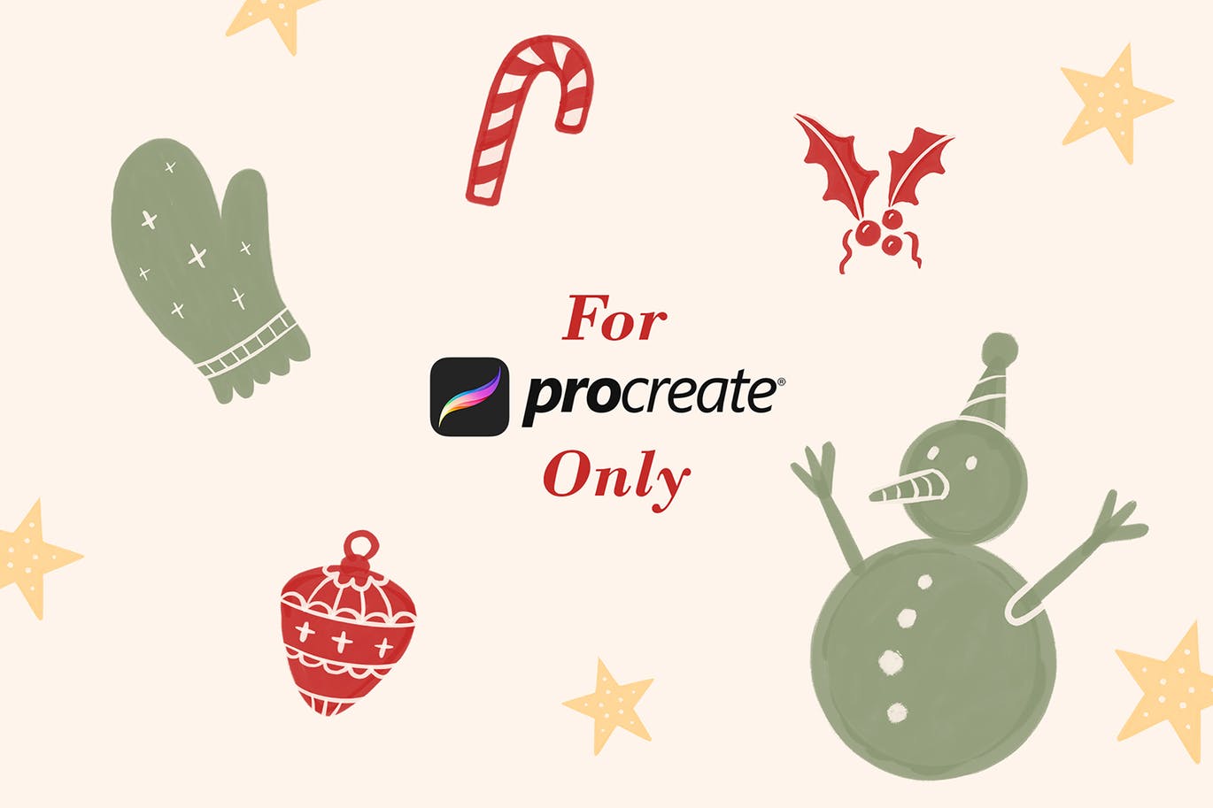各种圣诞节元素的 procreate 笔刷(brushset)
