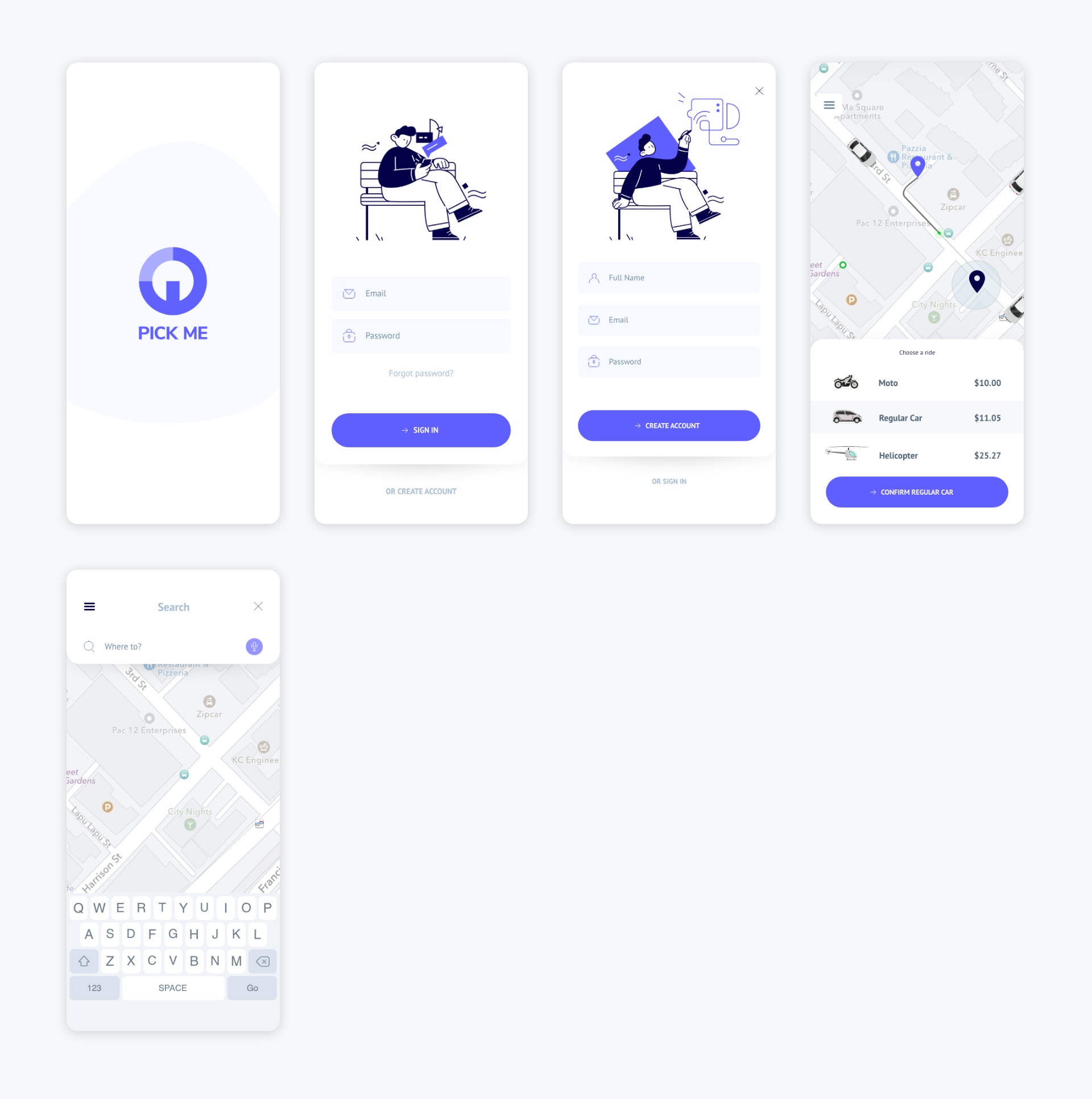 扁平极简快的打车滴滴打车类打车应用app界面设计adobe xd素材下载