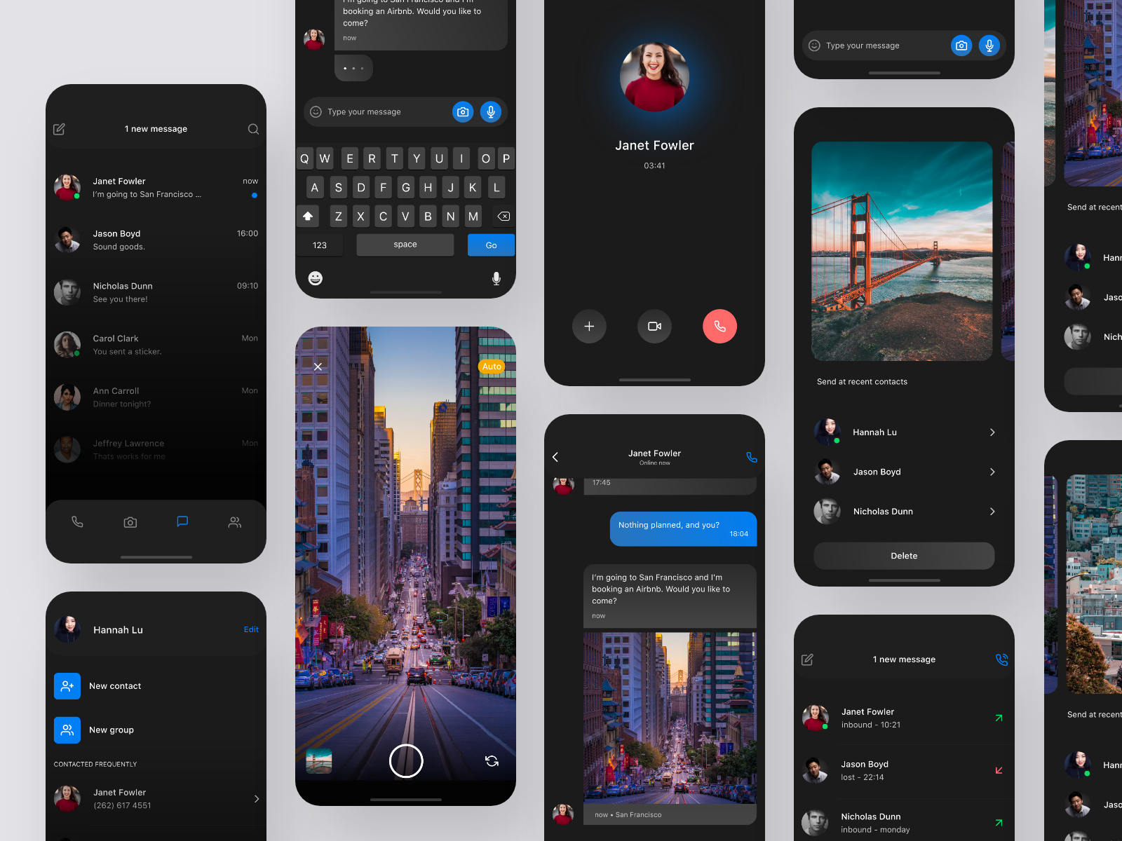 黑色主题聊天app ui .xd素材下载