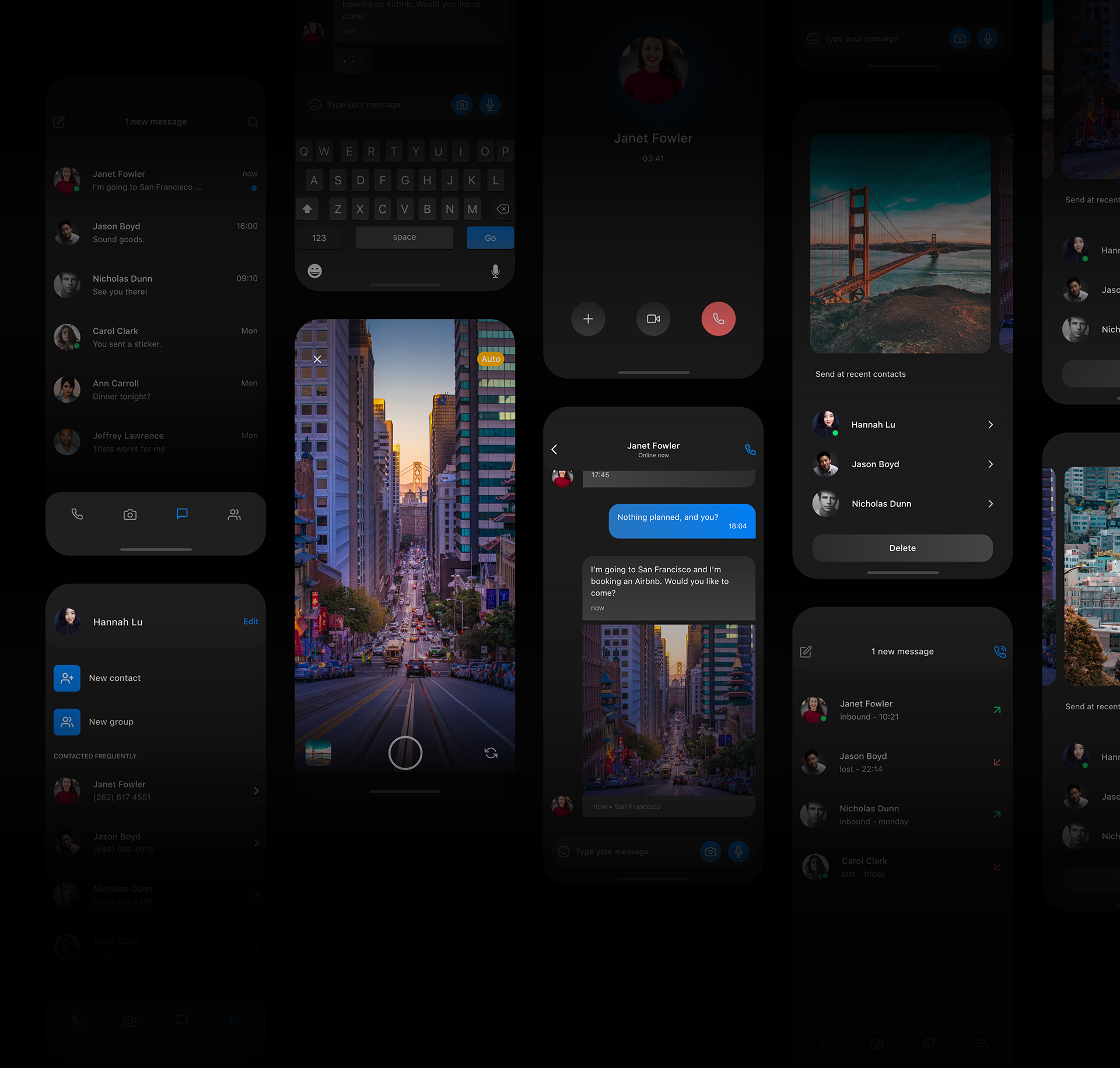 黑色主题聊天app ui .xd素材下载