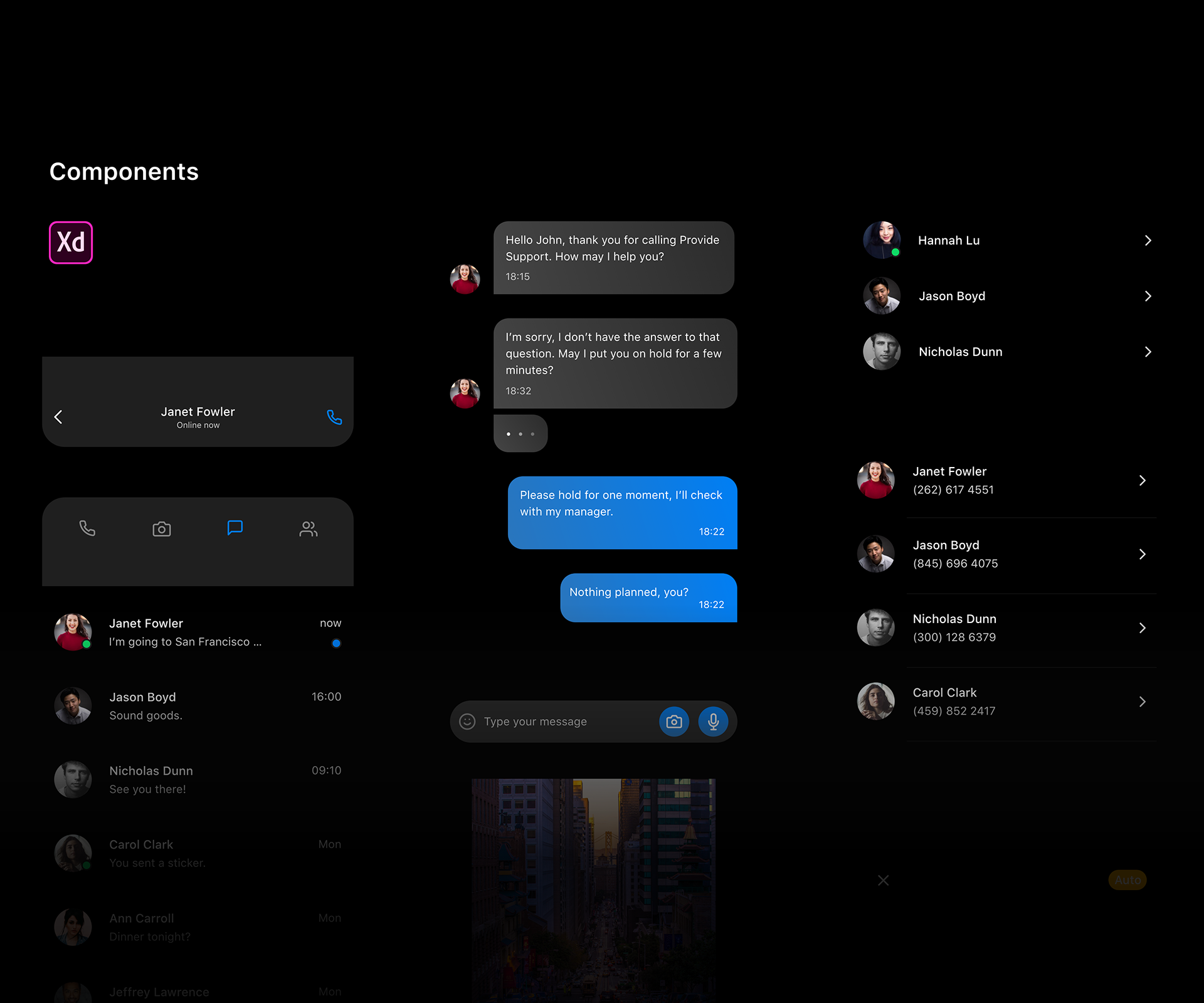 黑色主题聊天app ui .xd素材下载