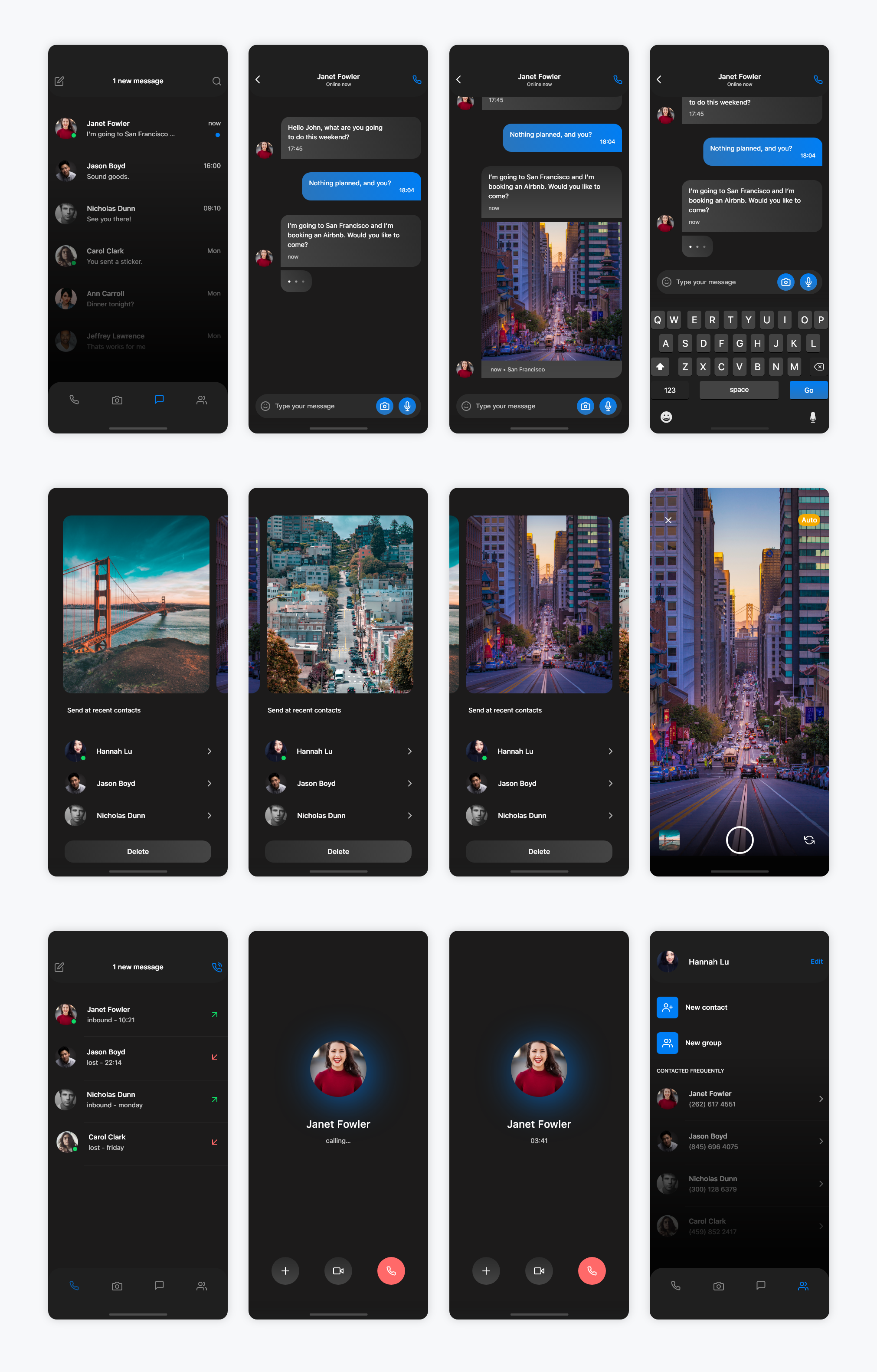 黑色主题聊天app ui .xd素材下载