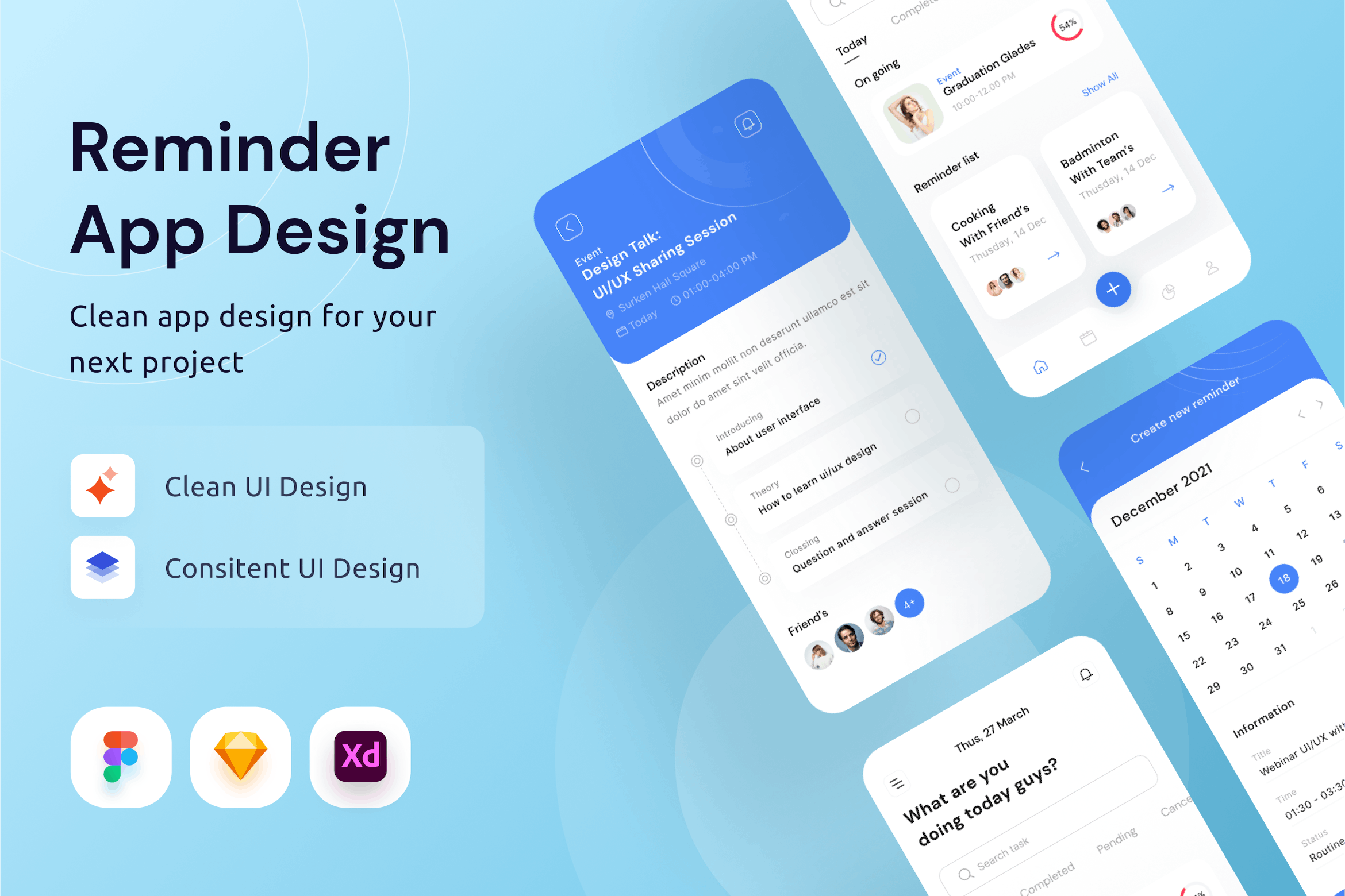 简洁互联网科技设计风格备忘提醒app界面设计ui素材