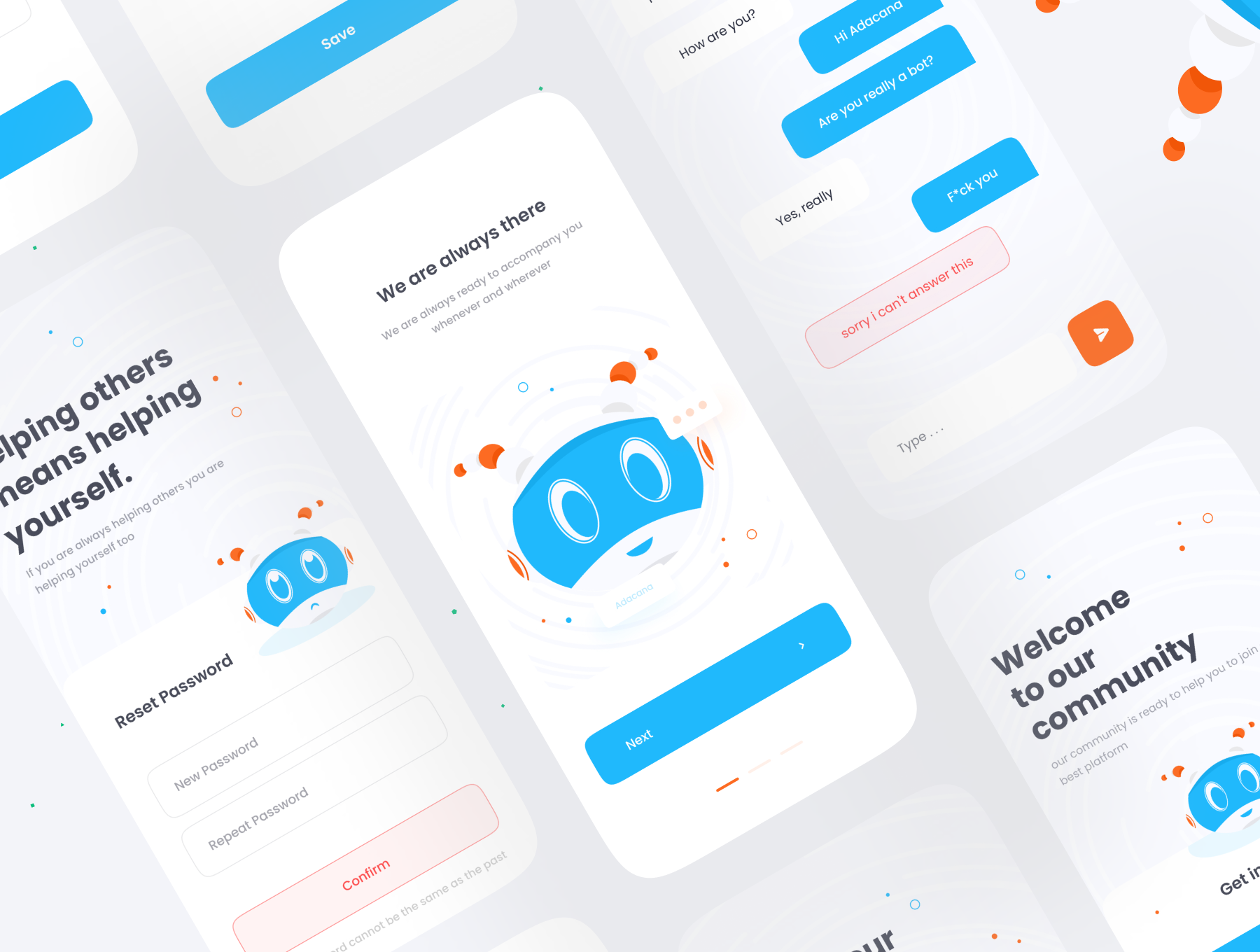 简洁科技人工智能ai聊天客服应用app界面设计套件ui素材