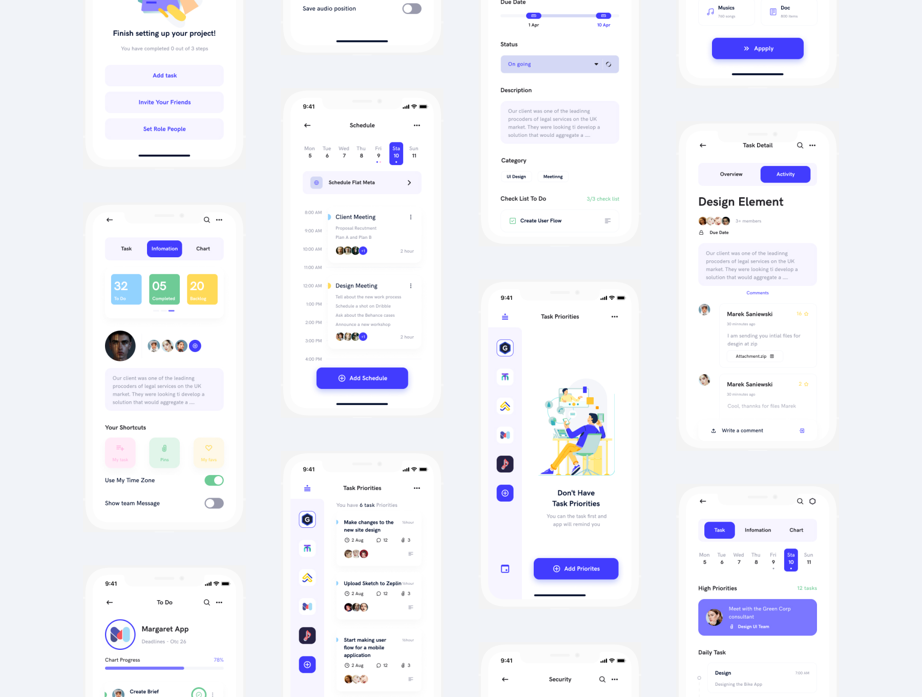 简洁专业的项目管理移动app ui界面设计figma&adobe xd&sketch素材