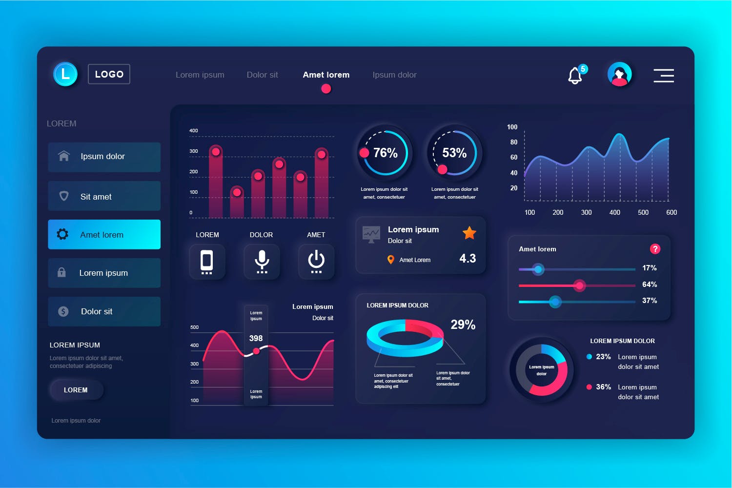 高科技数据管理infography后台控制面板ui界面素材包(ai,eps,jpg,png
