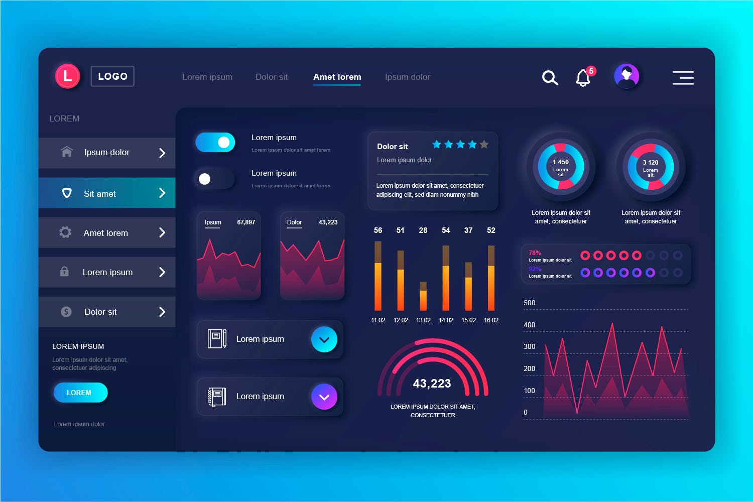 高科技数据管理infography后台控制面板ui界面素材包(ai,eps,jpg,png