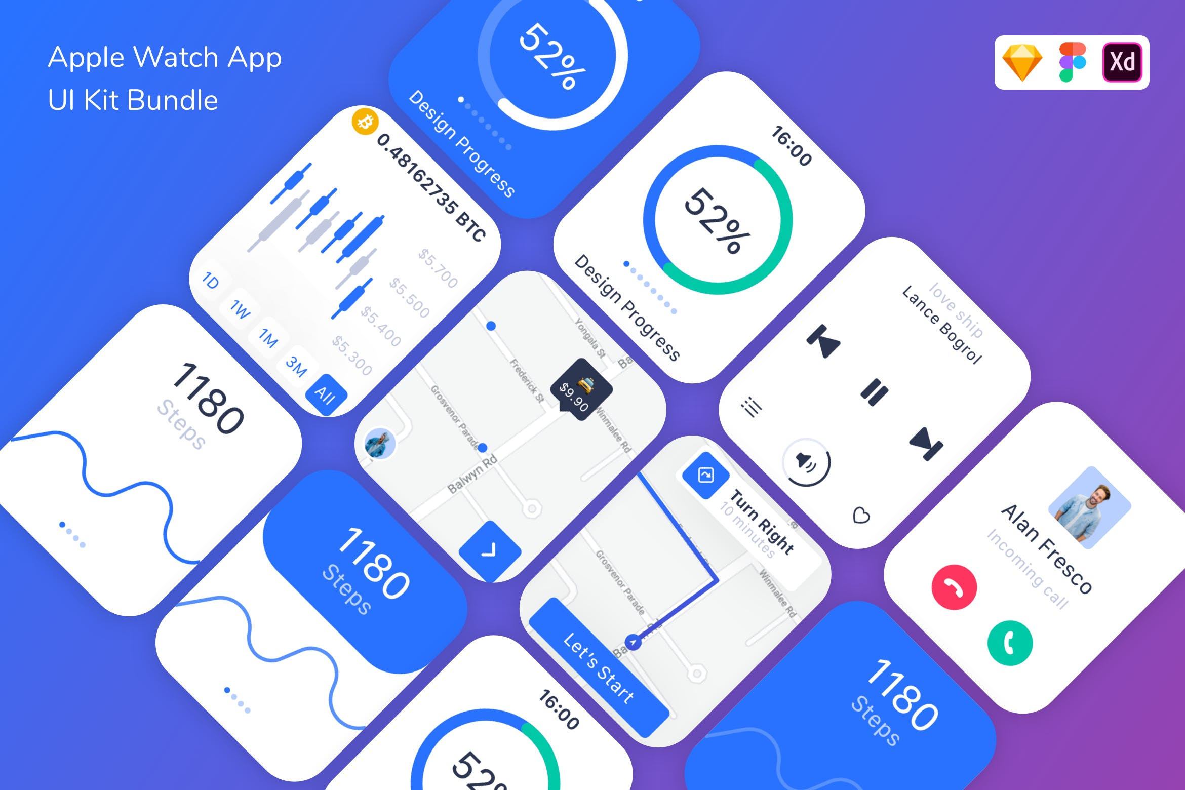 浅色模式苹果手表主题apple watch ui界面设计素材包_ui社