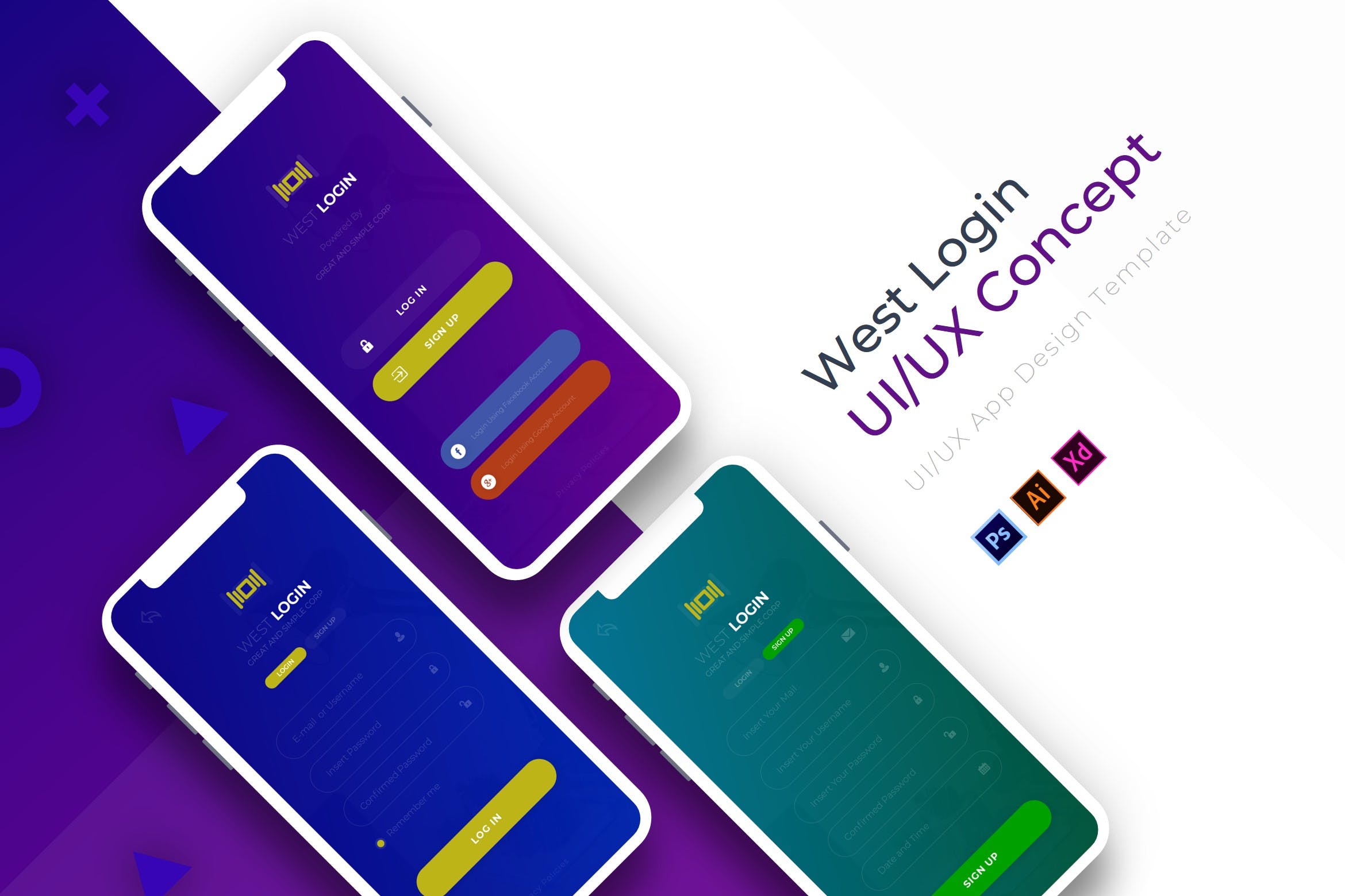 移动应用登录注册封面ui界面设计素材包(ai,psd,xd)-ui社