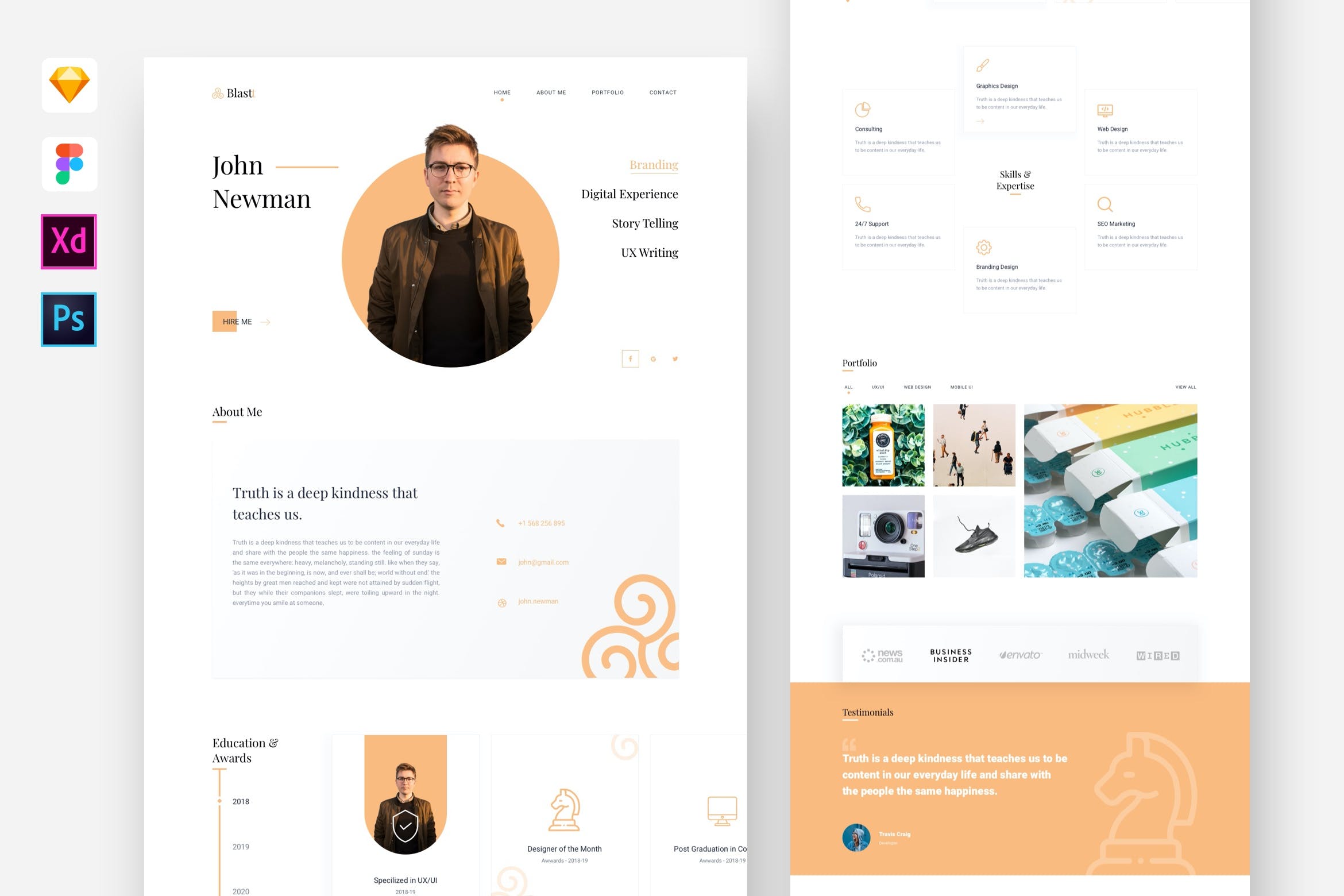 个人介绍或简历网站模板(sketch,fig,xd,psd)